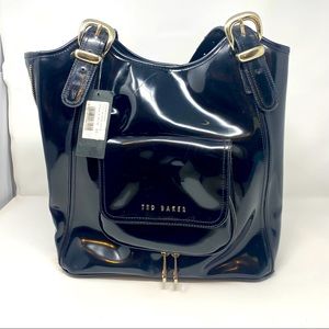 Ted Baker London Patent Letters Shopper - Black Hi Shine - Expandable